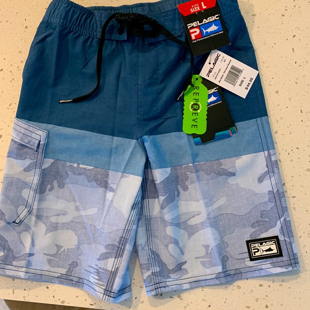 Pelagic blue camo stacked swim wear